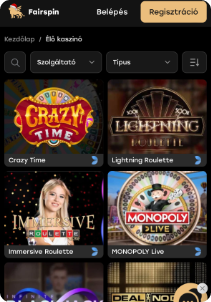 Fairspin Casino mobile screen live games