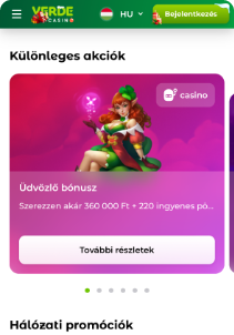Verde Casino mobile screen promotions bonus
