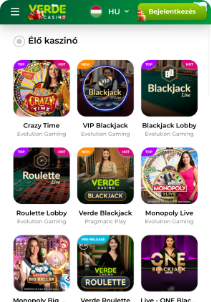 Verde Casino mobile screen live games