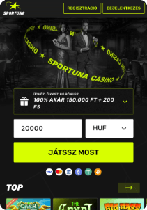 Sportuna Casino mobile screen bonus